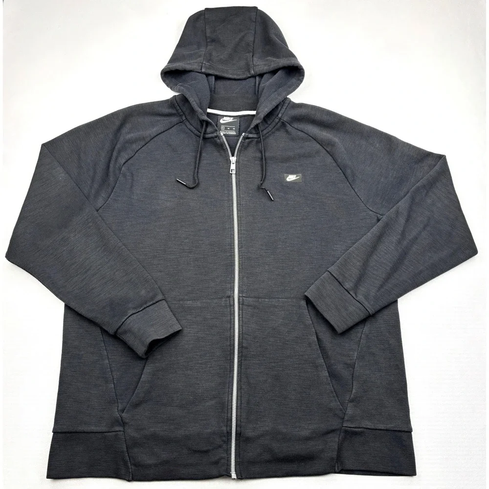 Nike Optic Fleece Full Zip Hoodie Mens XL Black Heather Sweatshirt Jacket 928475